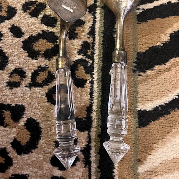 ANTIQUE BRASS AND CRYSTAL HANDLE FORK AND SPOON - Picture 4 of 4